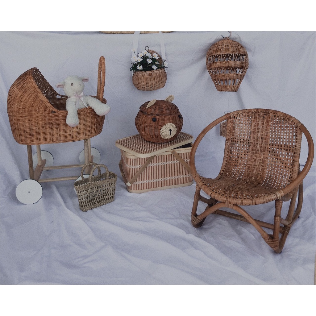 Combo 08 Món Chất Liệu Mây Tre Đan Thủ Công Làm Phụ Kiện Chụp Ảnh Và Trang Trí Phòng Cho Bé Xinh Xắn Và Đáng Yêu