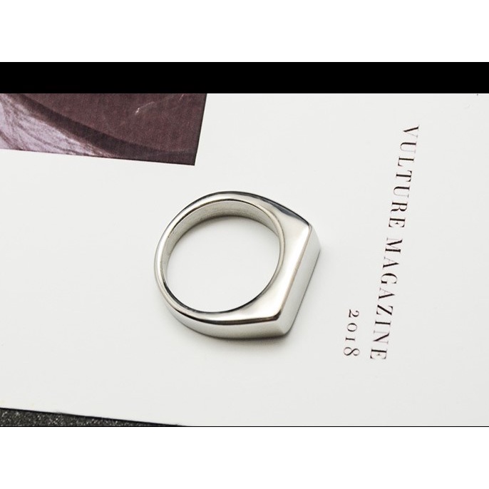 Nhẫn titan mặt chữ nhật phẳng 7mm màu trắng không gỉ