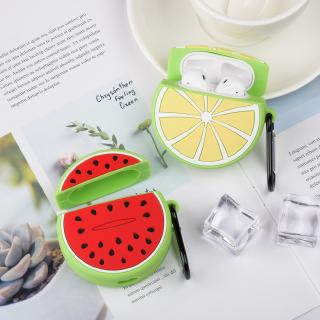 Vỏ hộp đựng tai nghe Airpods hình trái cây có móc bằng silicone dễ thương