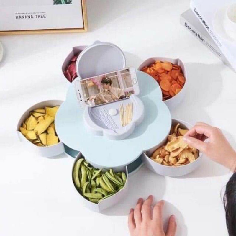 Khay Mứt Xoay 2 Tầng 10 Ngăn Hình Hoa Chất Liệu Lúa Mạch, Khay Đựng Bánh Kẹo Siêu HOT