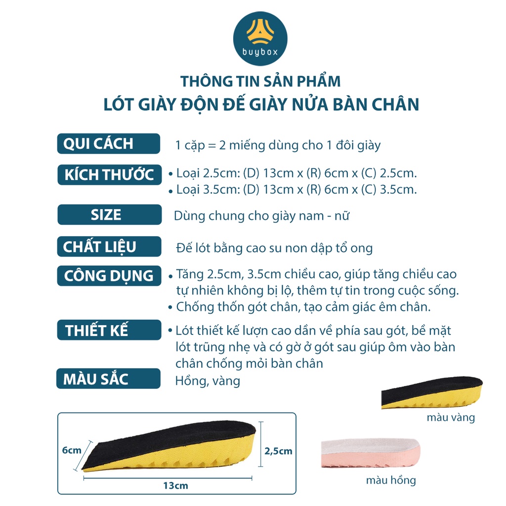 Lót giày độn đế cao su non, nhựa EVA, tăng chiều cao, êm chân, chống thốn  - buybox - BBPK209