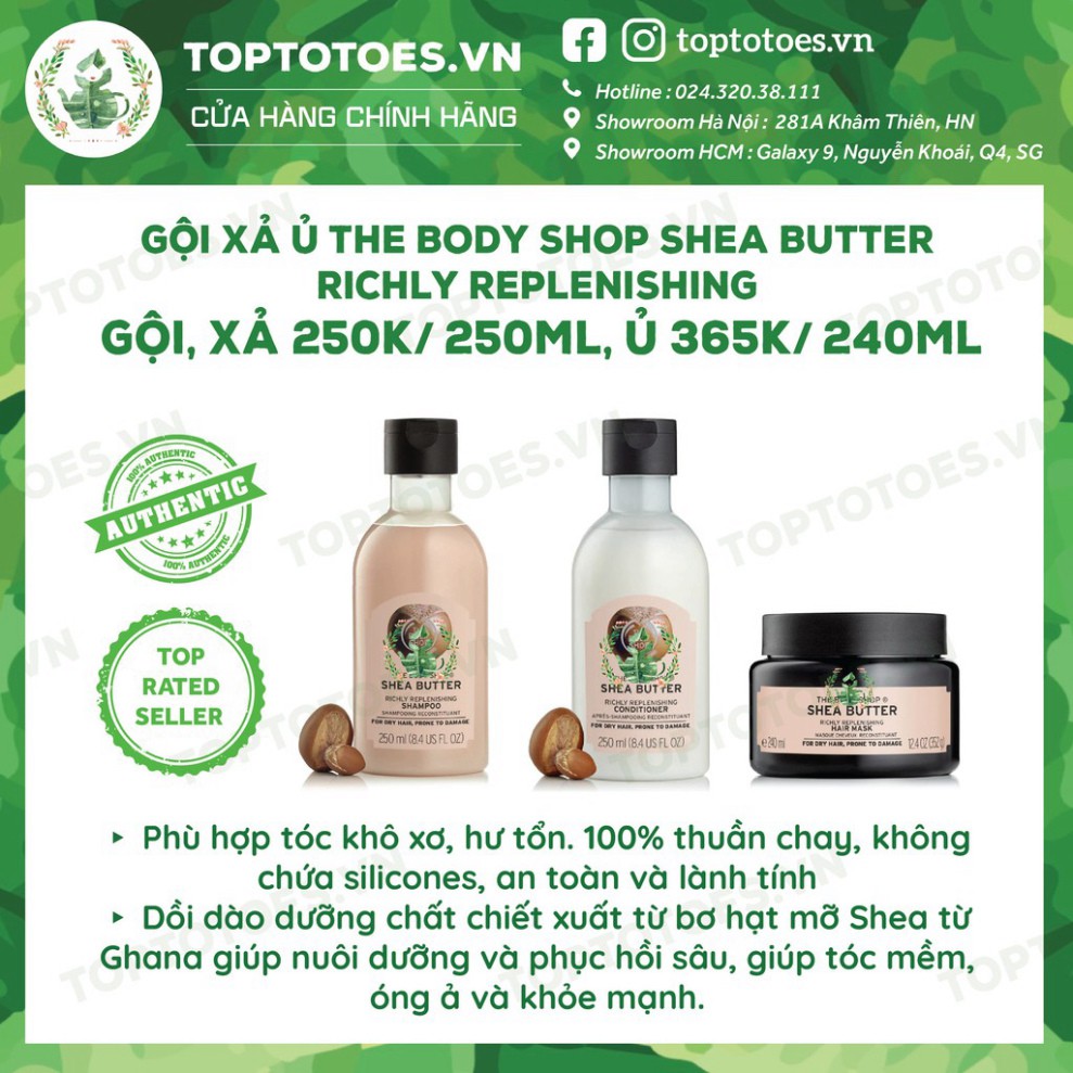 SALE MÙA HÈ Gội xả ủ The Body Shop Strawberry/ Shea Butter/ Green Tea cho tóc mềm thơm, chắc khỏe SALE MÙA HÈ