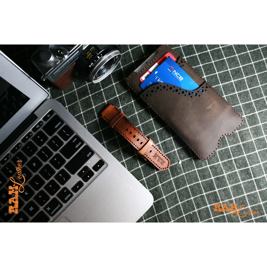 Bao Da Điện Thoại IPHONE Da Bò Thật Đặt Riêng - RAM Leather Cover One Dark Brown