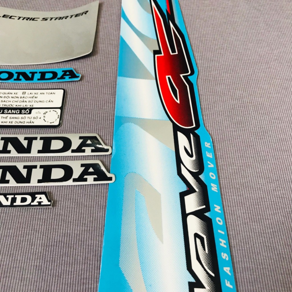 Nguyên bộ tem rời 3 lớp zin thái dán xe máy Honda Wave alpha 2011 2012 màu xanh dương