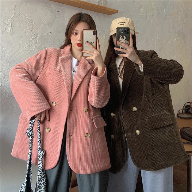 (Hàng Đẹp)Ảnh thật 4 hình cuối-HC083.Áo blazer nhung thu đông phong cách Hàn Quốc
