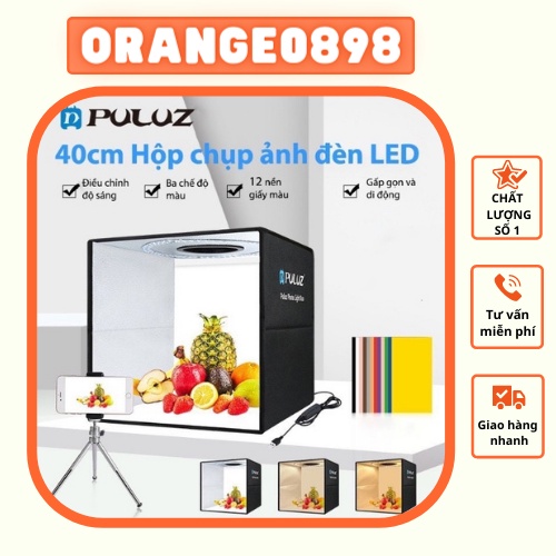 Hộp chụp ảnh sản phẩm 40x40 Puluz hộp chụp hình có đèn led 12 màu nền