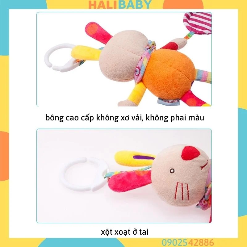 Treo nôi thú bông an toàn cho bé lục lạc xúc xắc gặm nướu vải bông cao cấp HALIBABY TN25