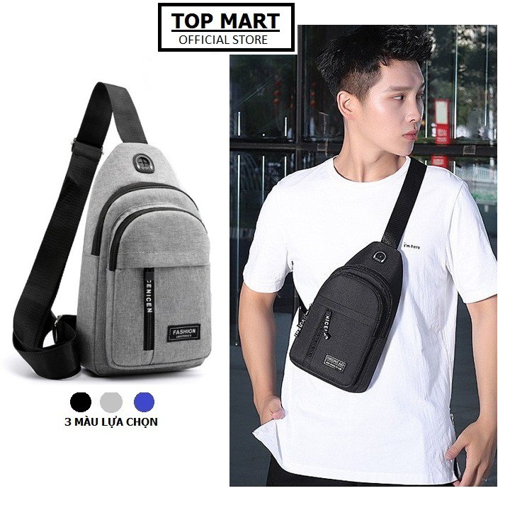 Túi đeo chéo nam vải Canvas nhiều ngăn tích hợp lỗ tai nghe thời trang TC126