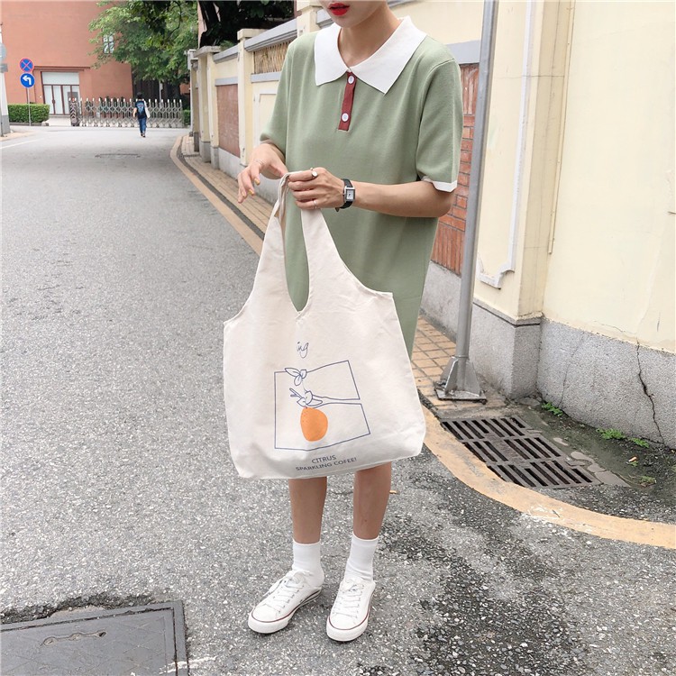 Túi tote vải canvas ulzzang unisex in hình hoa quả [ giadungphuongnguyen ]