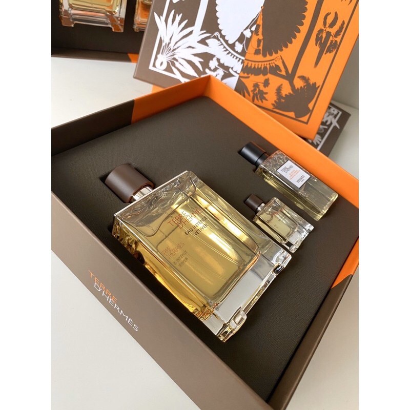 Set Nước hoa Nam HerMes Terre d’HerMes Eau Intense Vetiver 3 món - Nước hoa 100ml  - Mini cùng loại 5ml - Sữa tắm 50ml | Thế Giới Skin Care