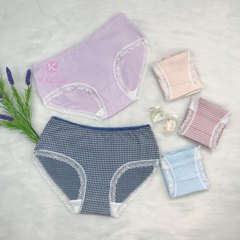 Quần lót nữ cotton cao cấp freesize mỏng nhẹ viền ren trái tim, đồ lót nữ mỏng phong cách cổ điển Kazila QLH52