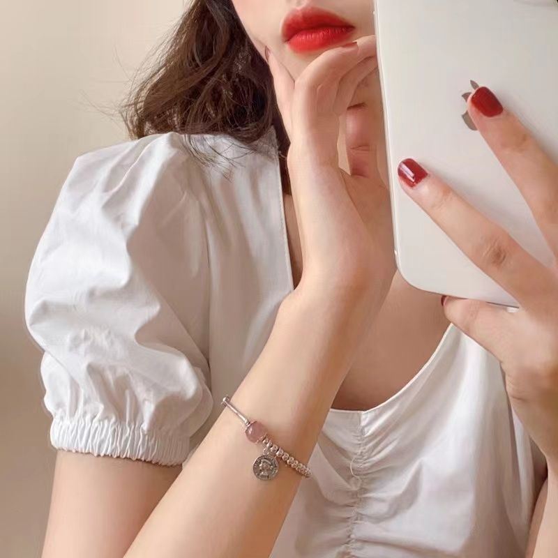 Vòng Tay Đính Đá Họa Tiết Hoa Đào/Dâu Tây Đơn Giản Độc Đáo Thời Trang
