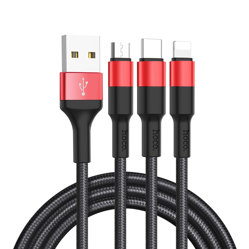 ✢CHÍNH HÃNG✢Cáp sạc nhanh 2A Hoco X26 - 3 đầu ✔Lightning ✔Micro-USB ✔Type-C