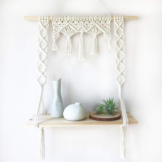 Kệ gỗ treo tường trang trí nhà cửa macrame (S01)