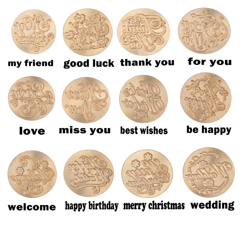 Con dấu sáp niêm phong bằng đồng cán gỗ họa tiết chữ Thank You/ Merry Christmas/ hoa phong cách cổ điển dùng trang trí