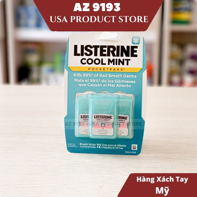 [HÀNG XÁCH TAY] Vỉ Film Ngậm Thơm Miệng Xách Tay Mỹ Listerine vỉ 3 X 24 miếng - Sạch Thơm Miệng, Diệt Khuản - AZ 9193