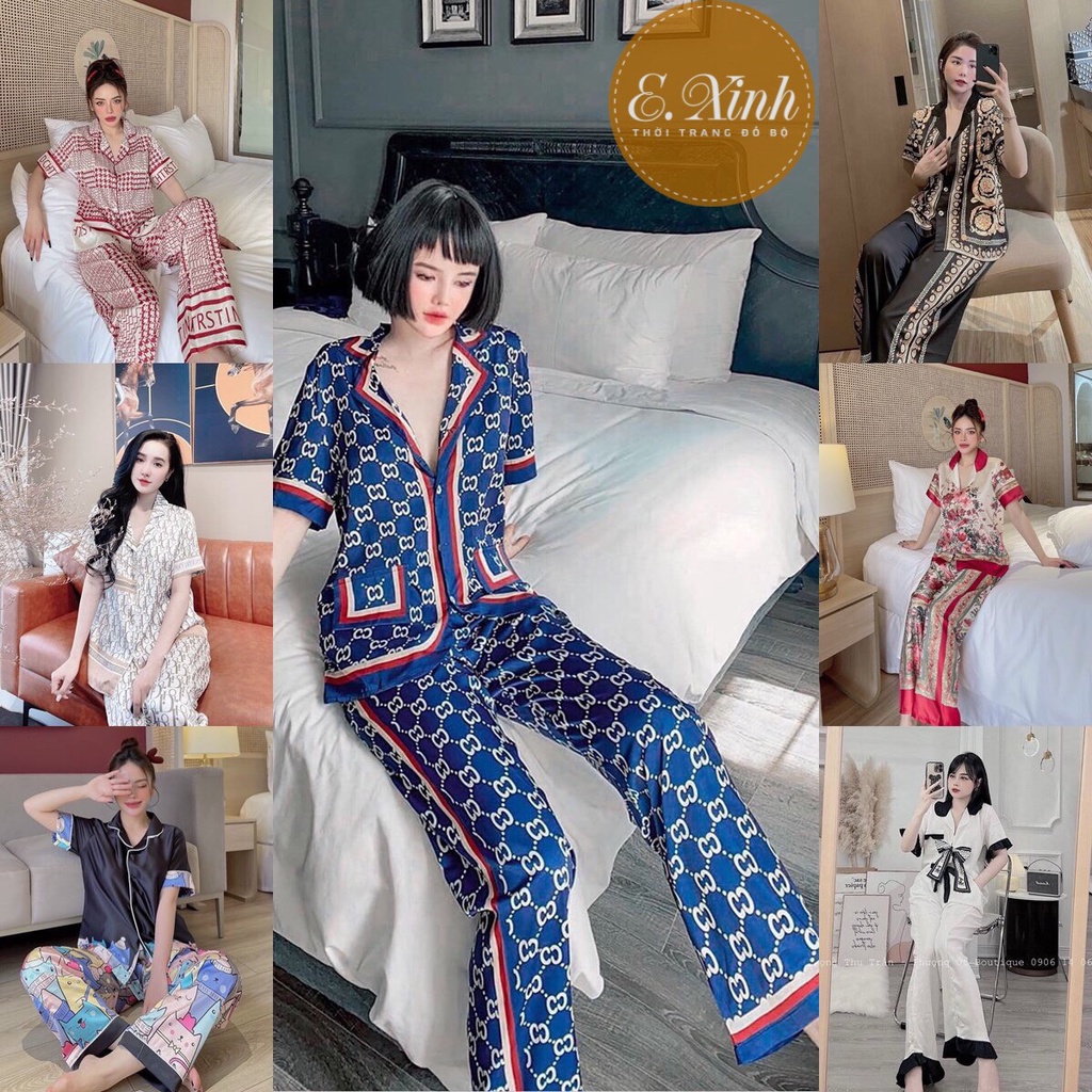 Đồ bộ lụa tay ngắn quần dài - Pizama cộc tay quần dài lụa Latin cao cấp mềm mịn mướt