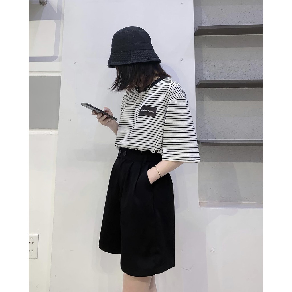 Quần short lửng xếp li chun sau