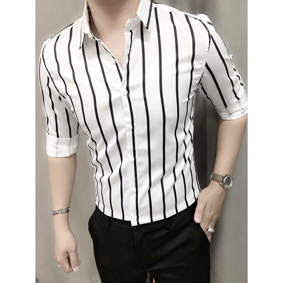 COMBO 2 ÁO SƠ MI NAM KẺ SỌC HÀNG CAO CẤP TRẮNG VÀ ĐEN
