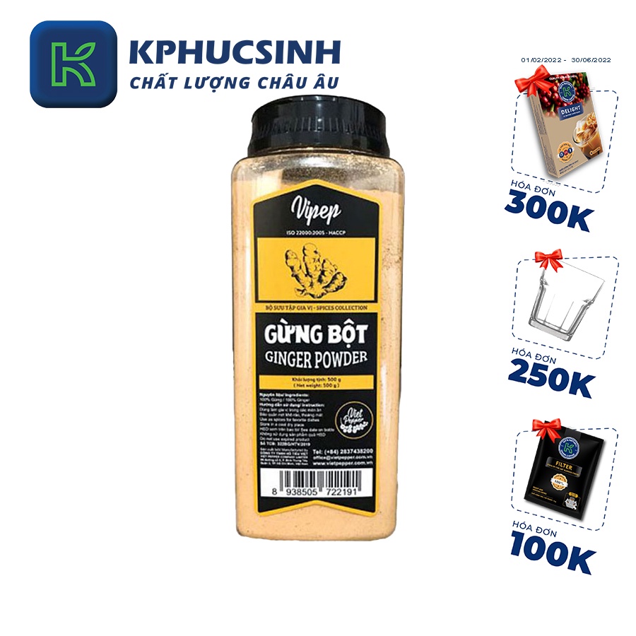 Gừng bột Vipep 500gr  bột gừng nguyên chất 500gr chất lượng cao KPHUCSINH - Hàng Chính Hãng