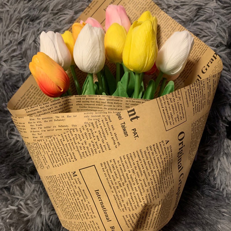 Bó hoa tulip nhân tạo 35cm trang trí nhà ở/sân vườn/tiệc cưới