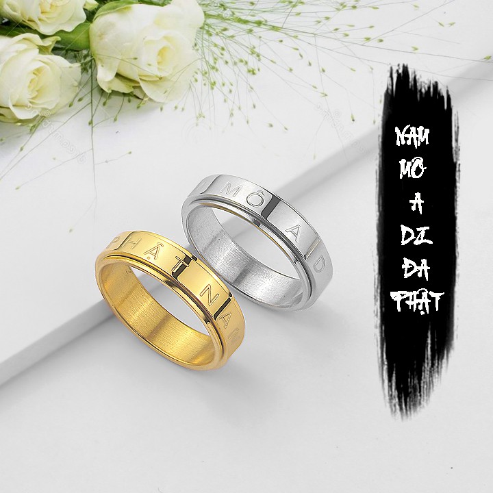 Sỉ nhẫn xoay titan khắc Nam Mô A Di Đà Phật siêu đẹp, bền màu, đeo tay vạn sự may