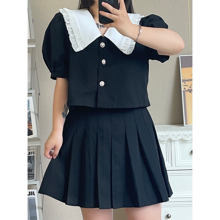 Áo sơ mi Bigsize cúc ngọc cổ bánh bèo (60-90Kg) Ms200