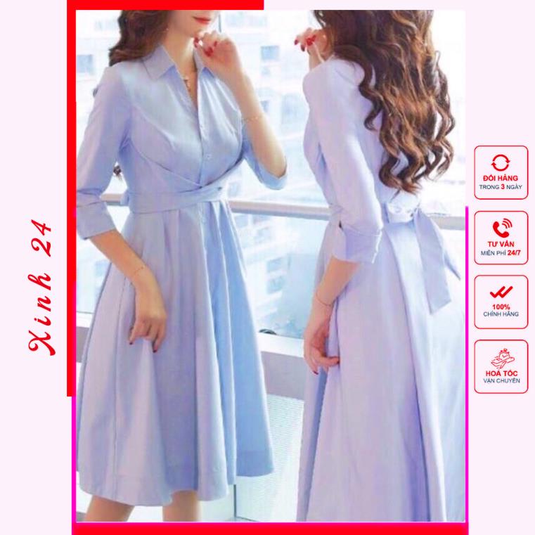 Đầm Váy Xanh Cột Chéo Eo (kèm hình thật)