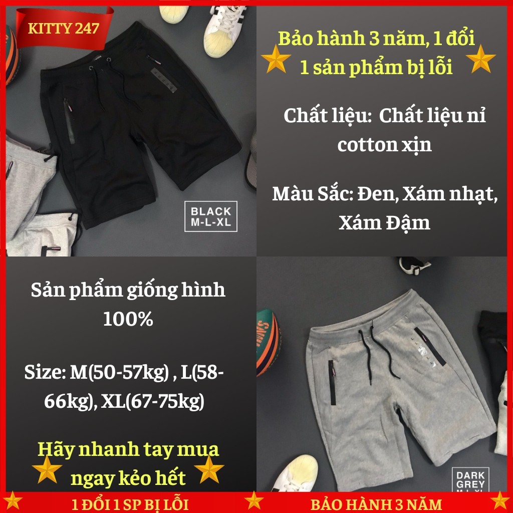 Quần Short Nam KITTY247-AT26 Chất Liệu Nỉ Cotton Xịn Dày Dặn Co Dãn Cực Tốt Hàng Xuất Khẩu - 3 Màu