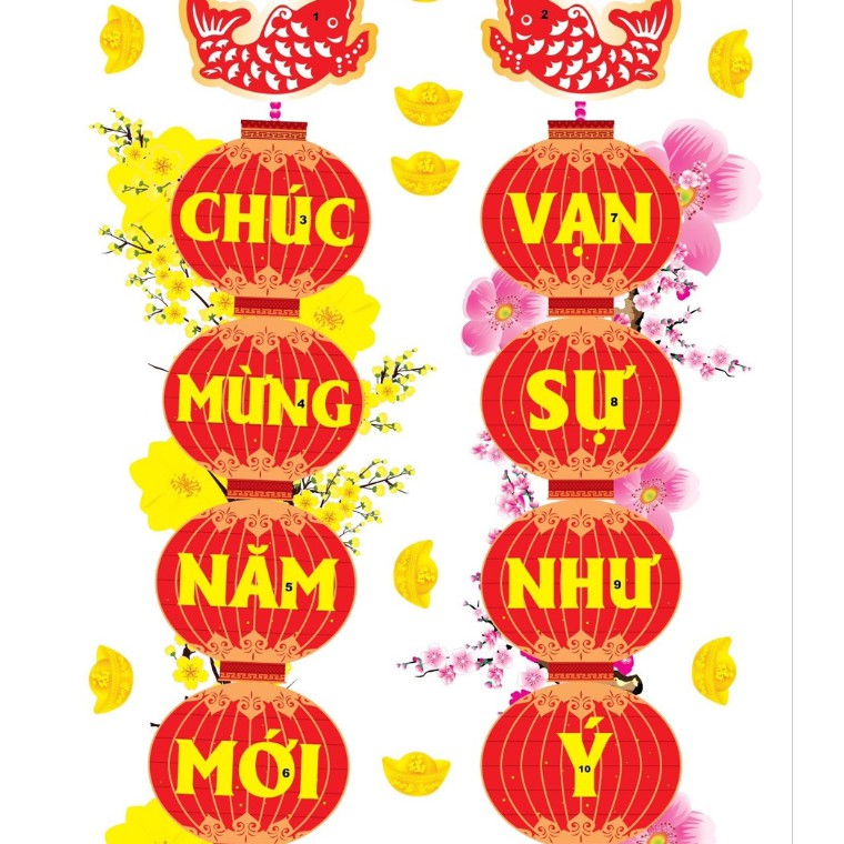 Decal trang trí tết LỒNG ĐÈN MẪU 30(kèm họa tiết nổi)