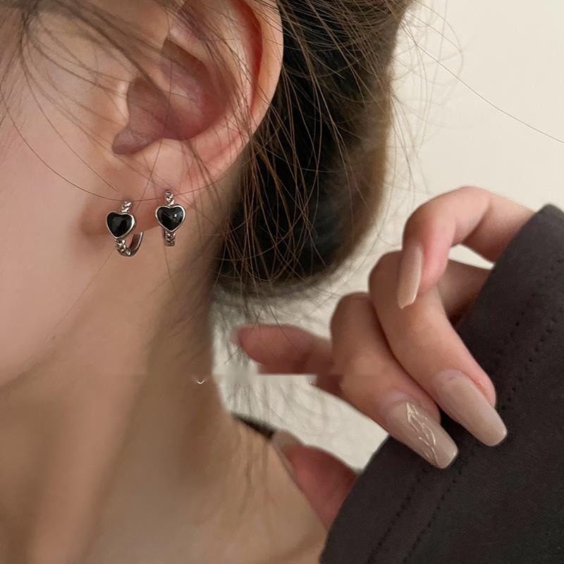 Bông Tai Hình Trái Tim Màu Đen Phong Cách Đường Phố Thời Trang Mùa Hè Cho Nữ
