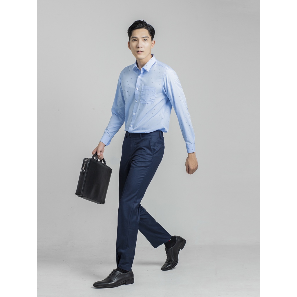 Áo Sơ Mi Nam Dài Tay ARISTINO ALS22201 Somi Công Sở Màu Xanh Kẻ In Họa Tiết Vải Sợi Tre Mềm Mát Dáng Suông Có Túi