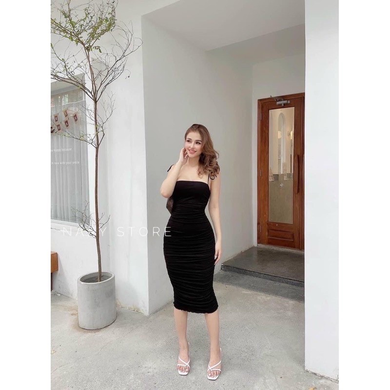 🦋 Đầm Body Hai Dây Nhún Sườn Dáng Dài 🍂 | BigBuy360 - bigbuy360.vn