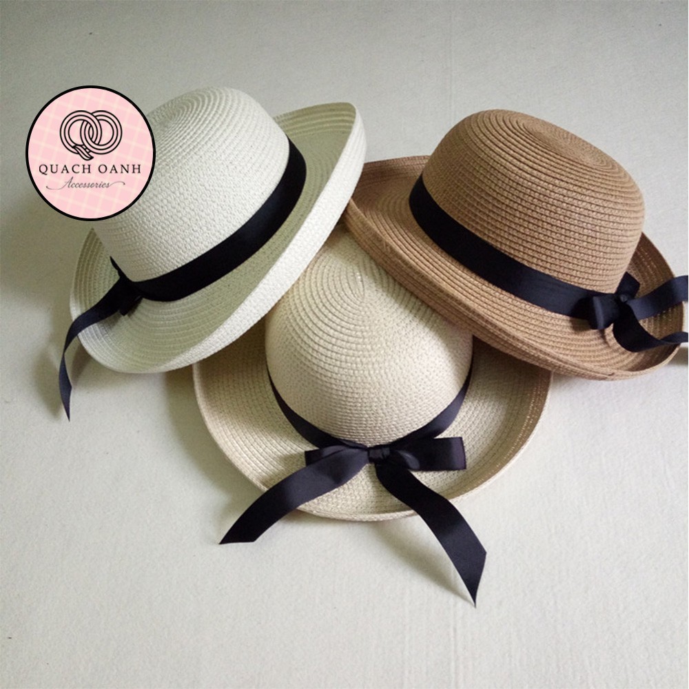 Mũ cói mềm, nón cói đi biển nữ vành vòm thắt nơ phong cách vintage chống nắng – MU48