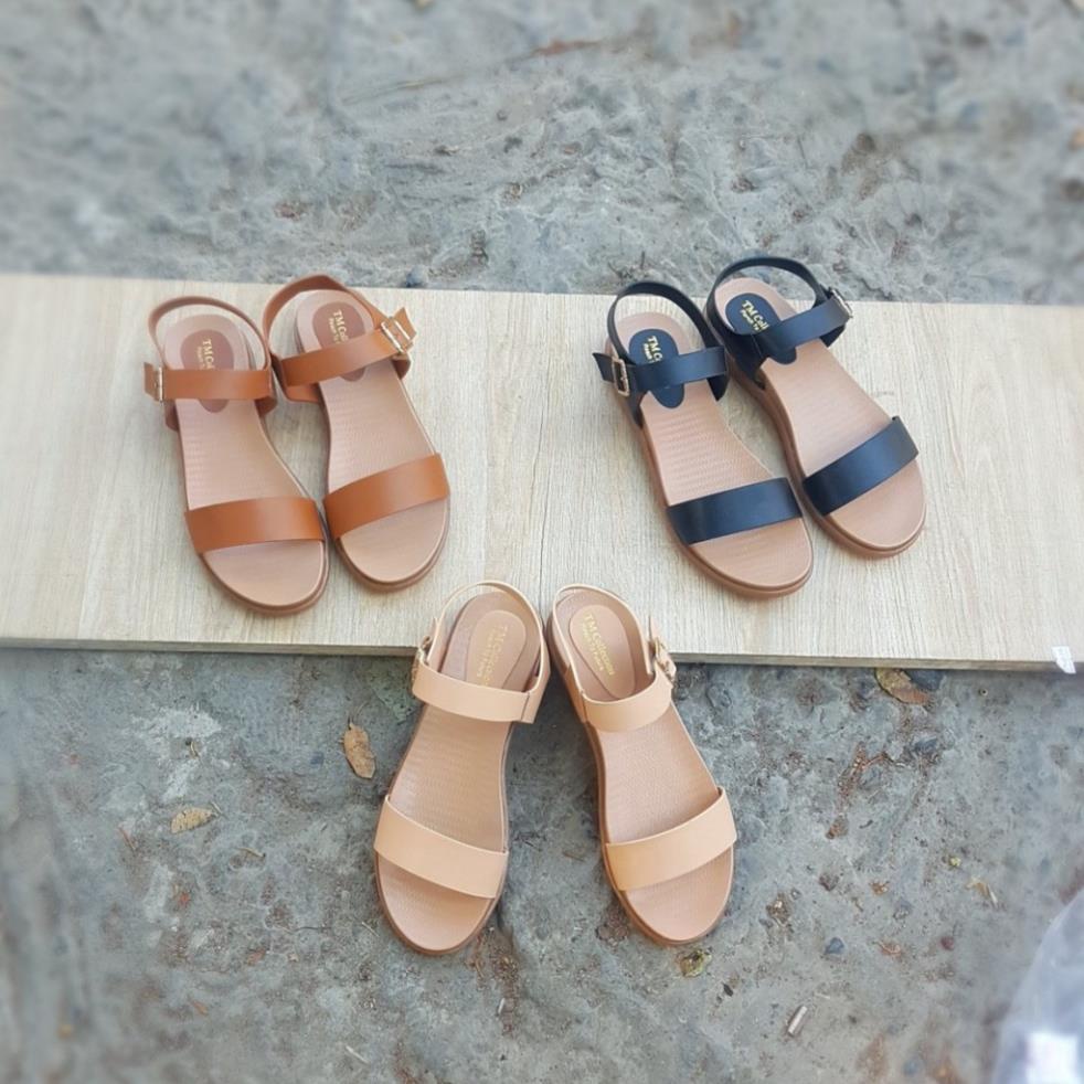 [ĐI HỌC]  Sandal quai ngang nữ  NALLDOS quai da Microfiber đế TPR 3cm chống trượt có 3 màu (Đen, Kem, Bò)