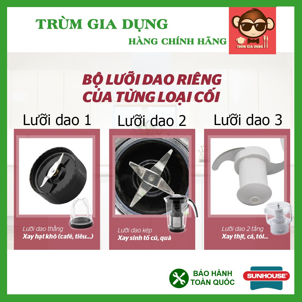 Phụ kiện máy xay sinh tố Sunhouse SHD5112, SHD5323, cối to nhỏ đầy đủ, gioăng cao su và lưỡi dao -anhsonnd18