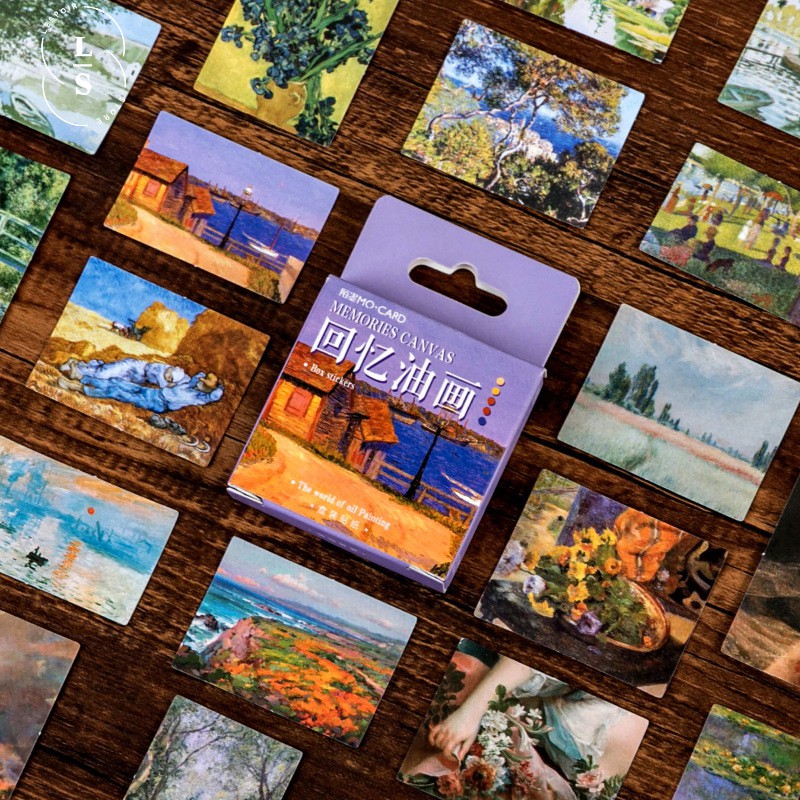 Hộp 45 miếng sticker miếng dán trang trí series tranh sơn dầu phong cách Retro