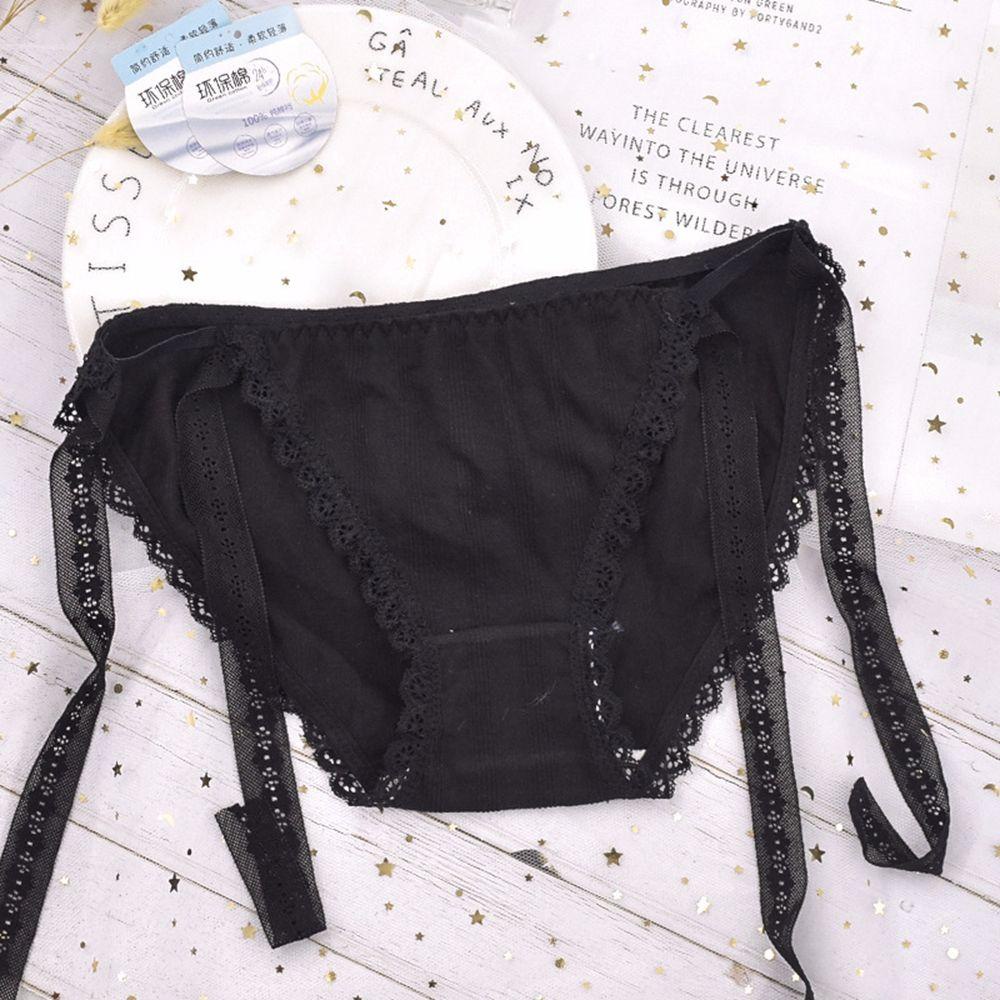 OCEANMAP Quần Lót Cotton Lưng Thấp Phối Ren Đính Nơ Quyến Rũ Cho Nữ