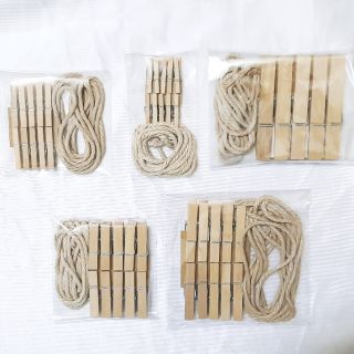 Bộ 10 kẹp gỗ treo ảnh trang trí (tặng kèm dây cói)