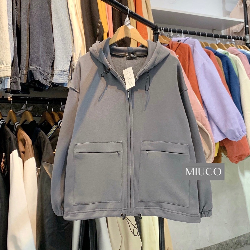 Áo Khoác Thun Nữ Túi Zip MIUCO | Phiên Bản Chống Nắng Có Nón | Áo khoác mặc cặp với mẹ, áo khoác tặng mẹ [BIGSIZE] MIUCO