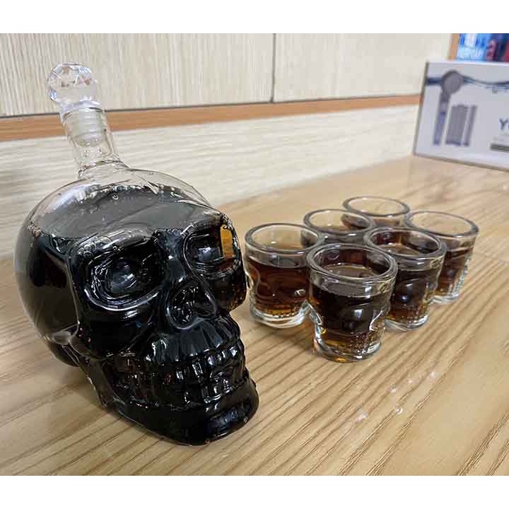 [GIÁ TỐT]Bộ  Bình Và Ly Thủy Tinh Đầu Lâu 3D