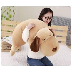 Gấu Bông Chó Ngủ Mũi Tim Mềm Mại Đáng Yêu, Gối ôm ngủ chó tai dài siêu to chất liệu vải nhung Hàn quốc cao cấp