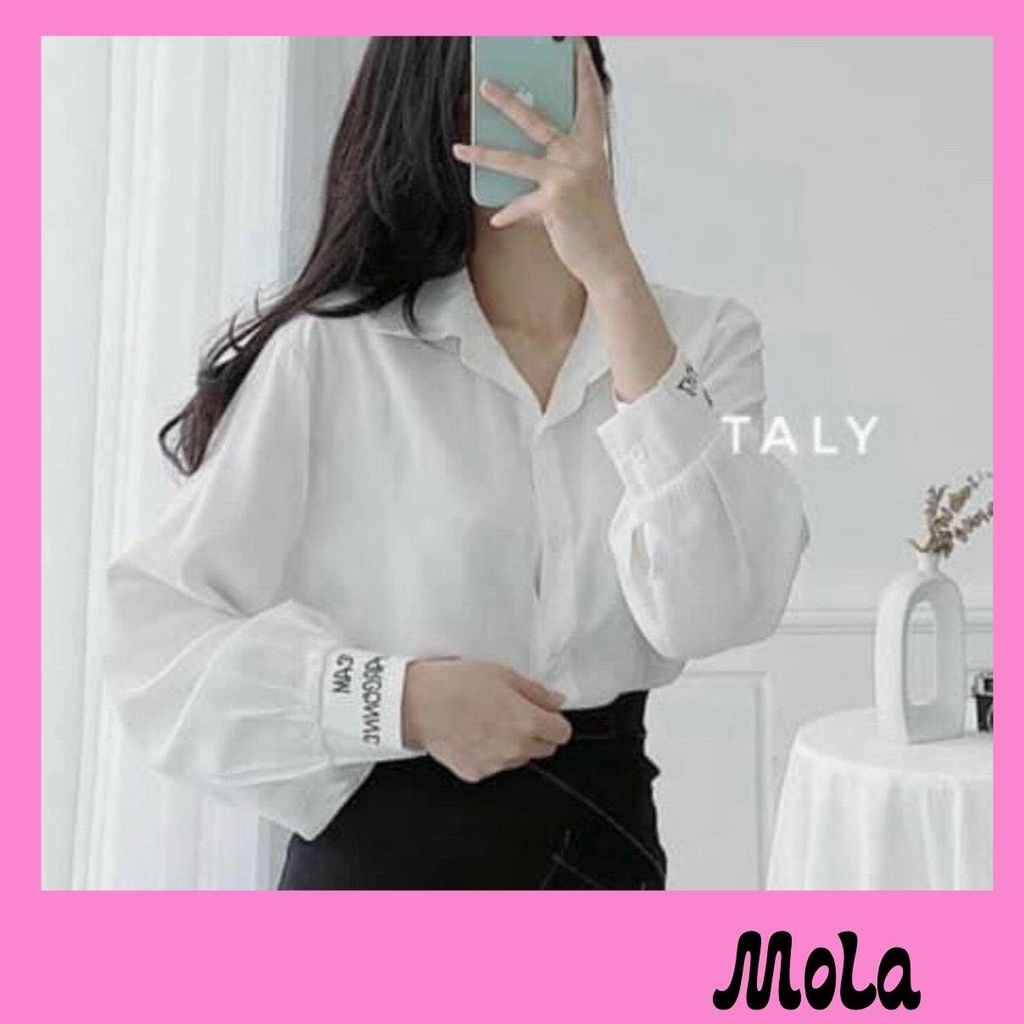 Áo Sơ Mi Phối GiLe Trắng MOLA Form Rộng Dài Tay Thêu Chữ Kiểu Tay Bo Phồng Dáng Dài Phong Cách Hàn Quốc Mix Kèm áo Gile