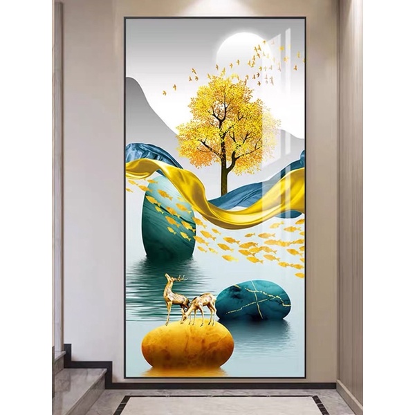 Tranh Treo Tường Lối Vào Cầu Thang Tráng gương Phòng Khách/ Ngủ/ Phòng ăn/ Nhà Hàng Khách Cầu Thang Hươu Lông Vũ