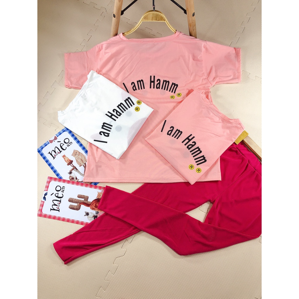 [Chuyên Sỉ] Bộ thun heo hồng quần legghing dài, vải cotton mềm mịn và quần co dãn dày dặn.
