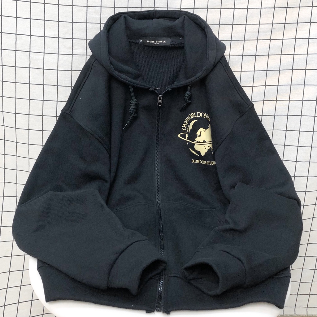 Áo Khoác Hoodie Form Rộng Phối Zip Unisex ONE Vải Chân Cua - Tuni Store