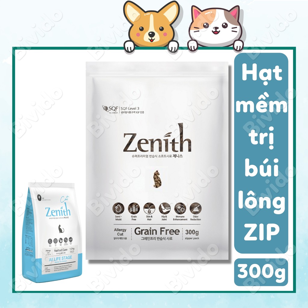 Thức ăn hạt mềm cho mèo Zenith cat hairball túi 300g - Bivido