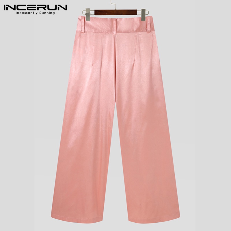 Quần dài INCERUN ống rộng lưng cao màu trơn 3 màu sắc tùy chọn thời trang dành cho nam