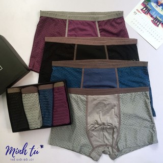 [Ảnh thật] Full hộp 4 quần sịp boxer MEN'S vải lưới thoát khí, quần lót nam thông hơi thoáng mát
