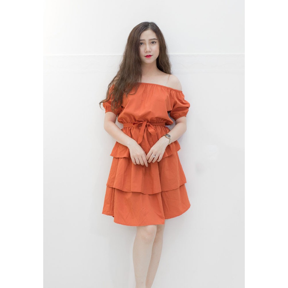 FREESHIP ĐƠN 99K_Đầm trễ vai 3 tầng nơ eo | BigBuy360 - bigbuy360.vn